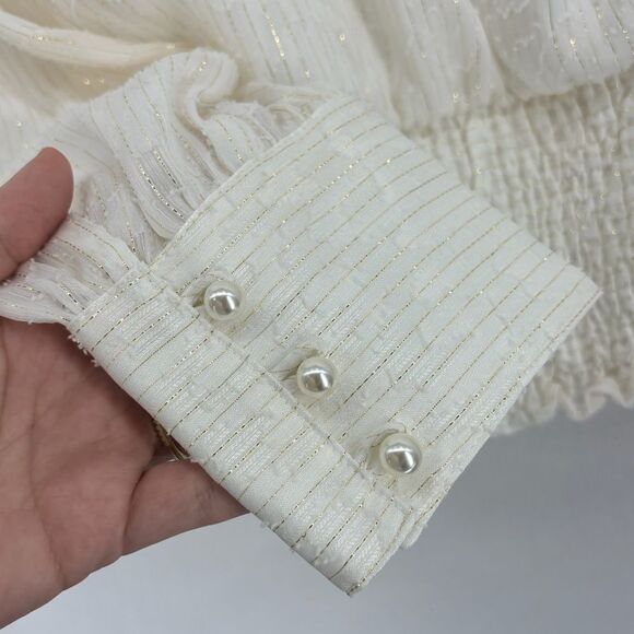 NWT Karl Lagerfeld Paris Women’s Small White Keyhole Mock Turtleneck Puff Sleeve - Picture 5 of 11